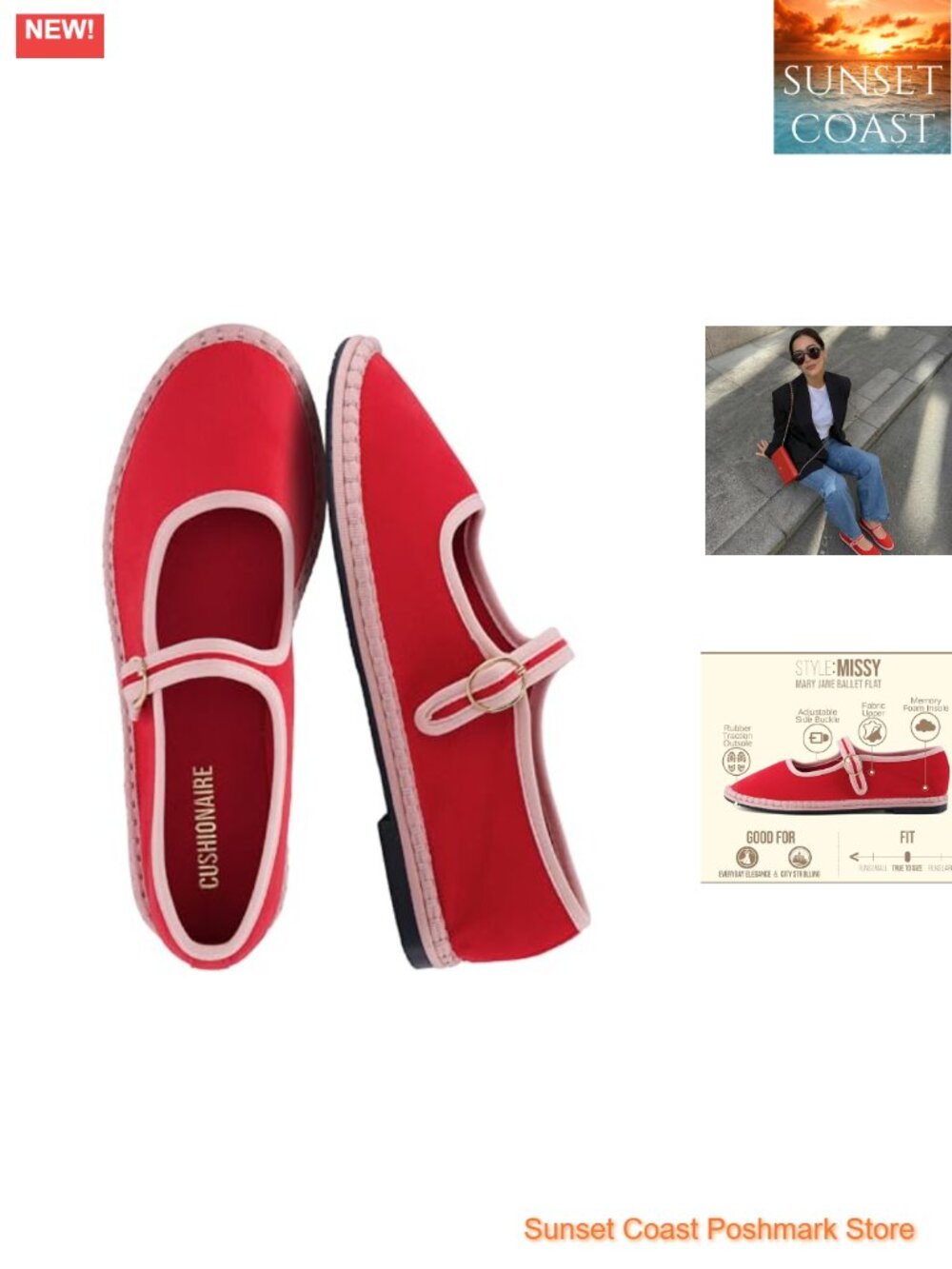 Mary Jane Ballet Flats Faux Suede Adjustable Buckle Memory Foam Womens
